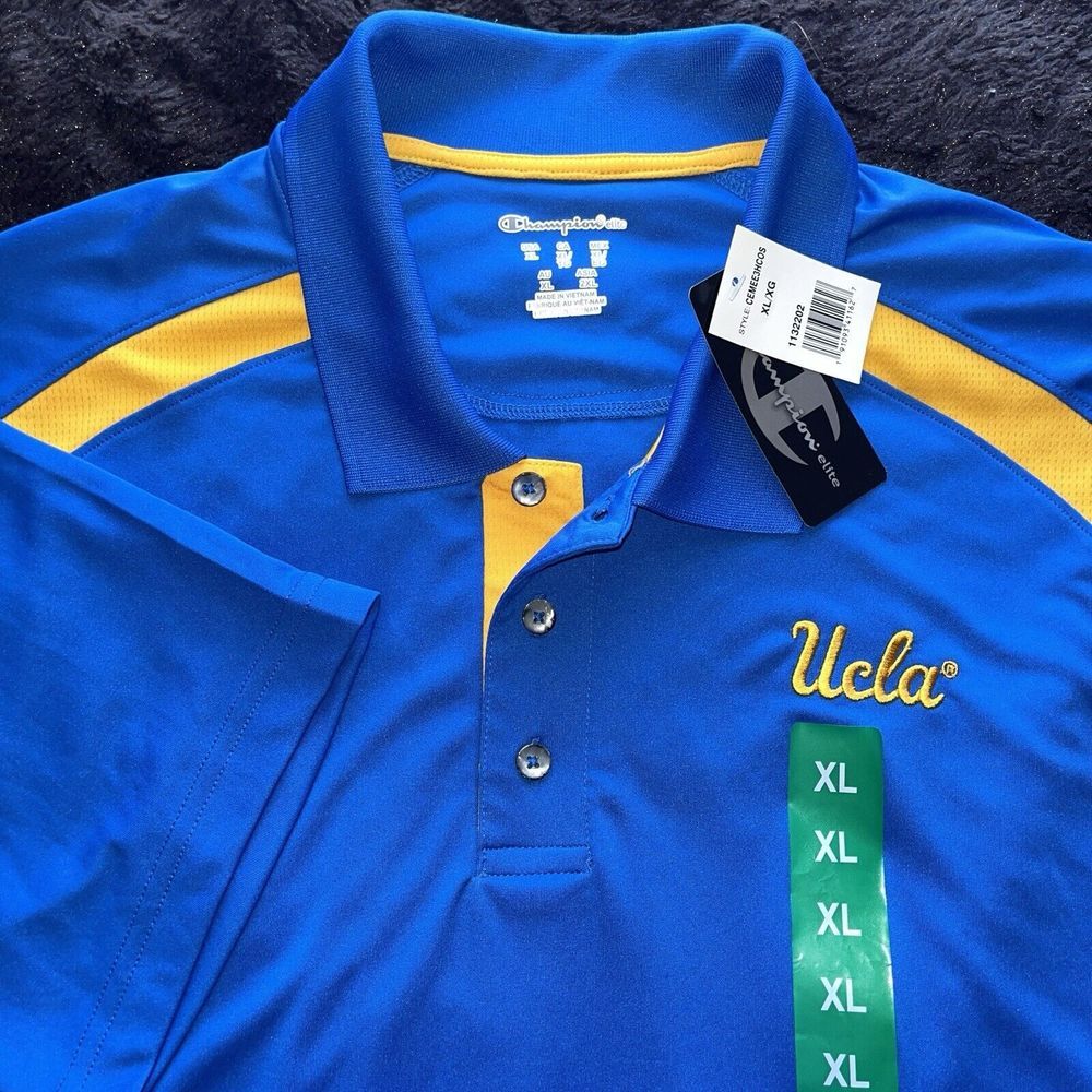 New UCLA Bruins‎ Mens Shirt Large Collar Shirt Champion Elite Polo Blue NCAA